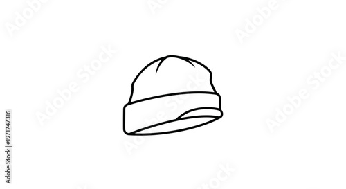 Minimalist outline illustration of a winter beanie hat isolated on a pristine white background