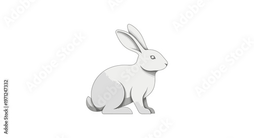 Minimalist Illustration of a White Rabbit in Profile Posing on White Background