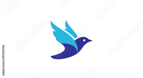 A symbolic abstract graphic of a flying bird, perfect for logos and branding in blue hues