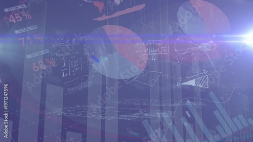 Animation of arrows connections and globe rotating in blue space