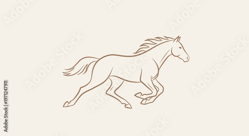 Elegant outline illustration of a running horse against a neutral beige background