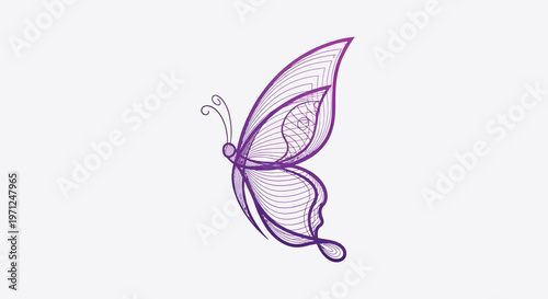 Elegant Purple Butterfly Outline on White Background, Minimalist Illustration Design
