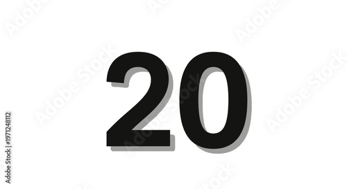 Bold black digit twenty on white backdrop, graphical representation for diverse applications