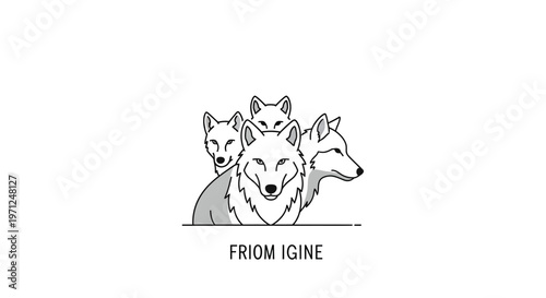 Minimalist wolves graphic featuring four animals and clean lines for a modern design