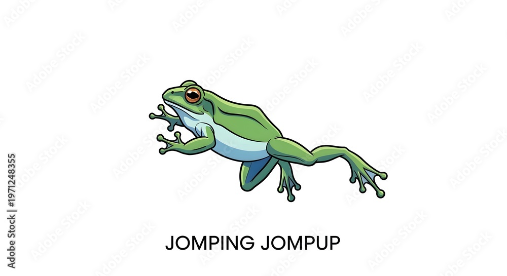 Fototapeta premium Green Frog Mid-Jump Illustration.