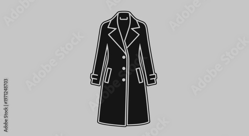 Minimalist Illustration of a Classic Black Overcoat on a Neutral Background