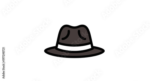 Minimalist Illustration of a Classic Fedora Hat Isolated on a Clean White Background