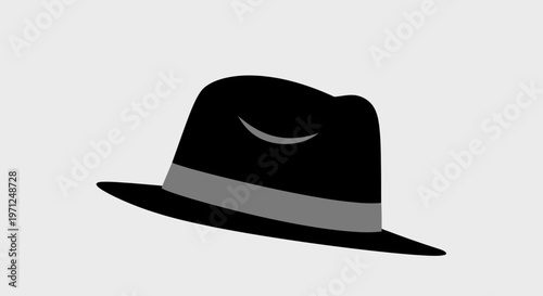 Minimalist Illustration of a Black Fedora Hat Against a Neutral Gray Backdrop, Simple Design