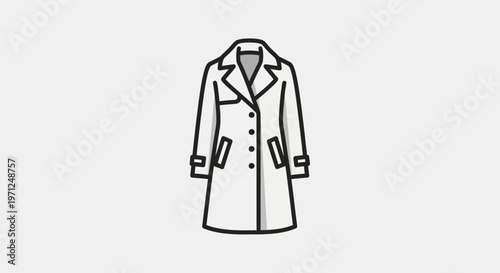 Minimalist Illustration of a Classic Trench Coat in Black and White Outline