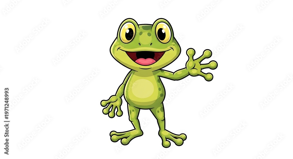 Obraz premium Cute Cartoon Frog Waving Hello with a Big Smile.