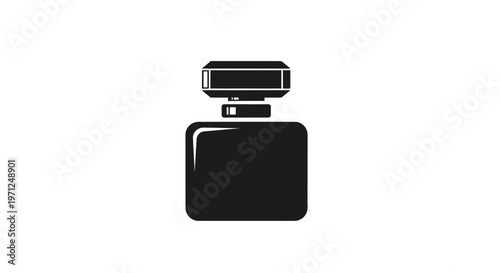 Minimalist monochrome perfume bottle illustration against a bright white backdrop