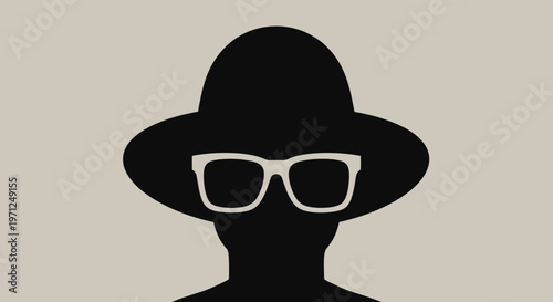 Silhouette wearing hat and glasses in minimalist style suitable for design elements