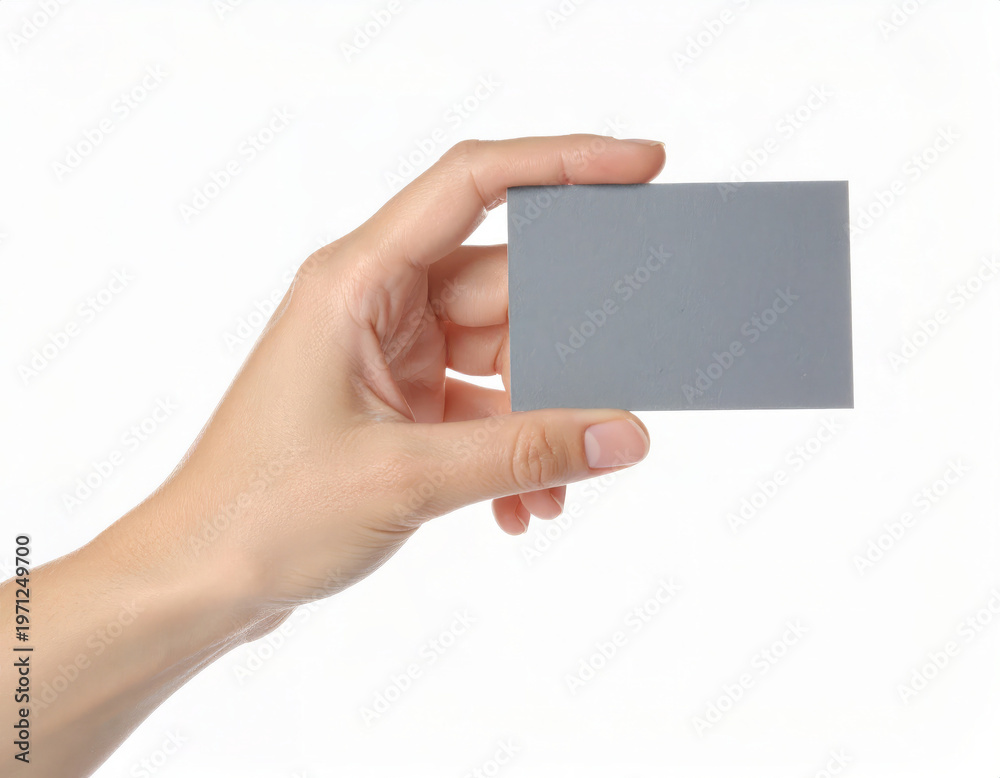 Obraz premium Hand holding a blank business card on white background, clean minimal mockup with copy space for branding and identity design
