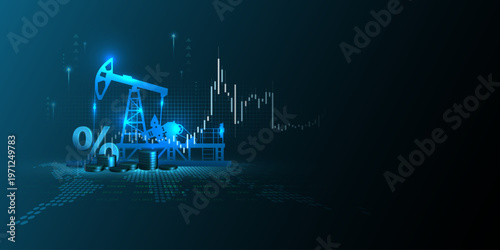 Conceptual background image of oil mining and investing in the trading market.