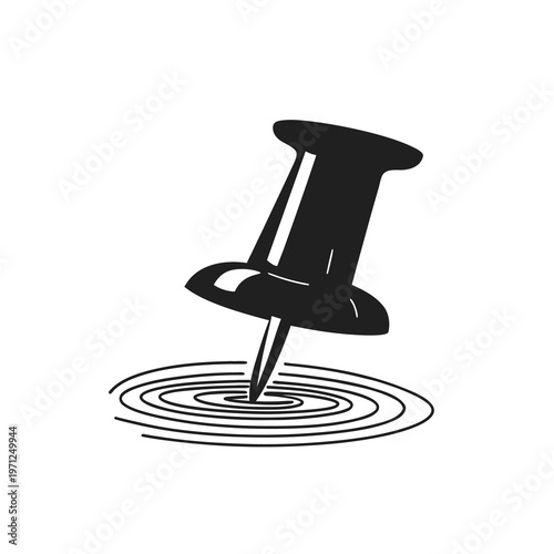 Push pin icon creating ripples on a surface, symbolizing impact and location.