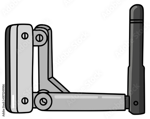 Gray and black mechanical hinge assembly with handle