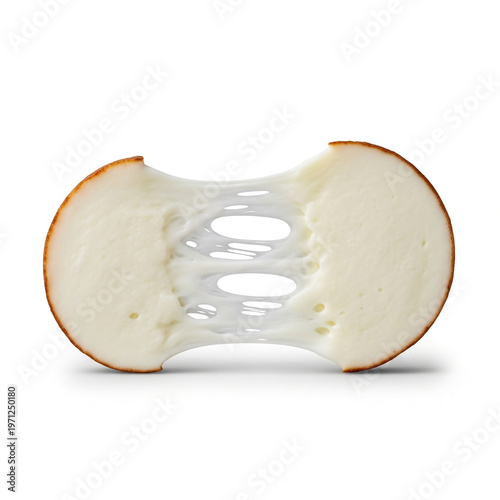 Single slice of vegan mozzarella with elastic cheese pull