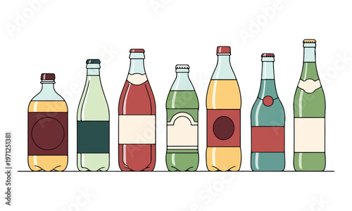 Assorted Beverage Bottles with Blank Labels Vector Illustration