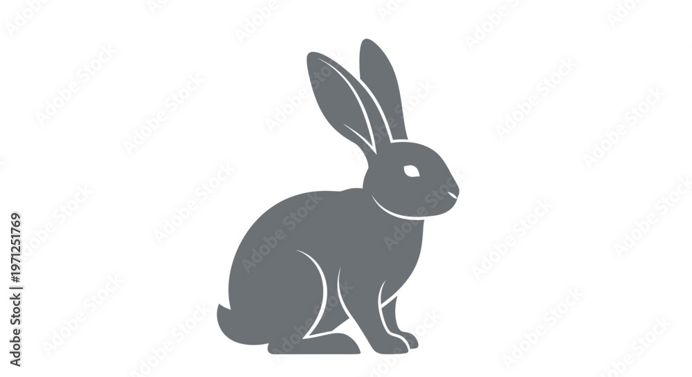 Fototapeta premium Silhouette illustration of a gray rabbit sitting gracefully on a white background