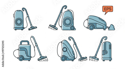 Collection of various vacuum cleaner designs for cleaning and maintenance purposes.