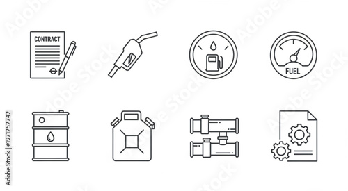 Collection of fuel and oil related icons representing industry and business.