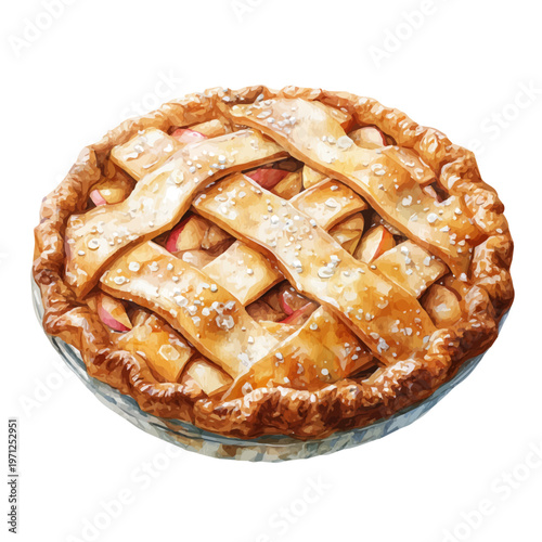 Cuadro en lienzo Watercolor painting of Apple Pie, detailed and artistic vector illustration on a white background
