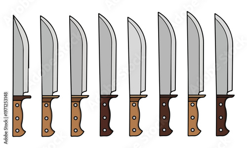 Set of hunting knives with wooden handles isolated on white