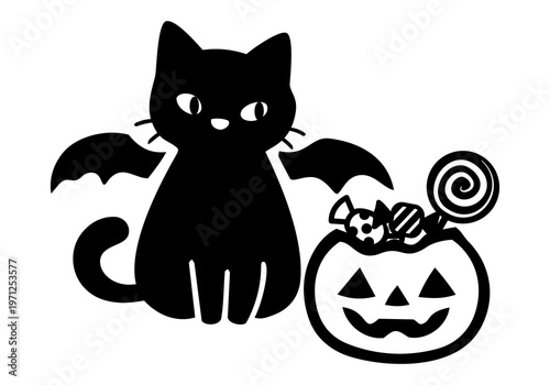 Fotografie Minimalist black cat silhouette sitting, Halloween spooky icon