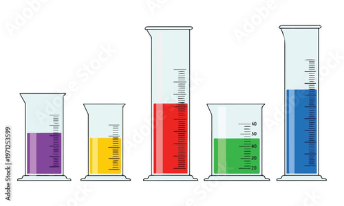 Graduated Cylinders with Colorful Liquids on White Background