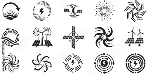 Smart Grid Energy Automation and Carbon Analytics Icon Set