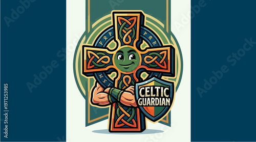 Celtic Guardian Cross Illustration.