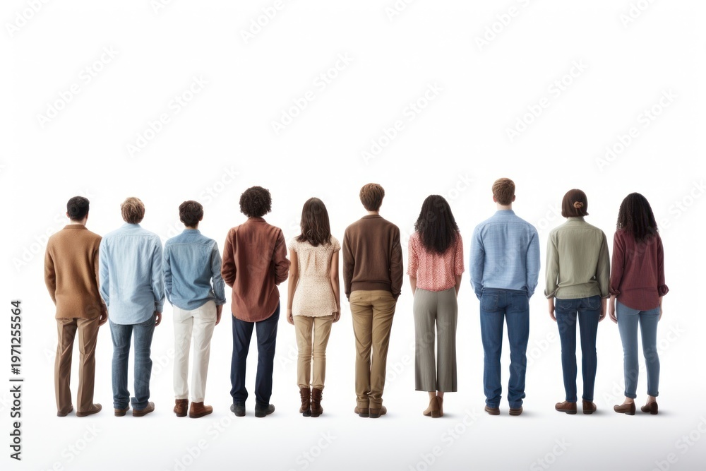 Obraz premium Diverse group of 8 people person back background.