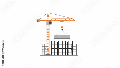 Construction Crane Lifting Building Materials at Site.