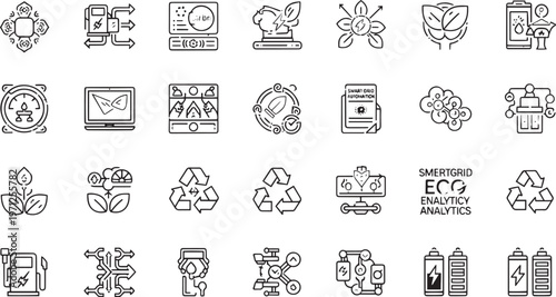 Smart Grid Energy Automation and Carbon Analytics Icon Set