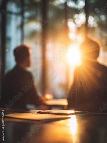 corporate employee performance review with a blured background with naturel sunlightar 34