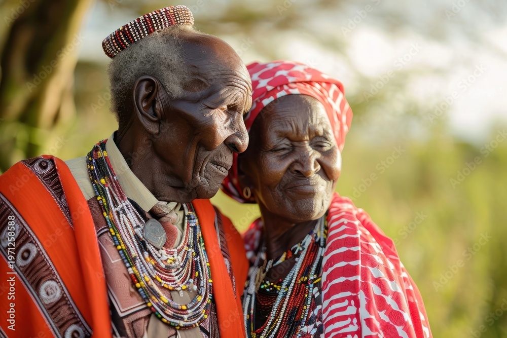 Fototapeta premium Old Kenya couple tribe adult love.