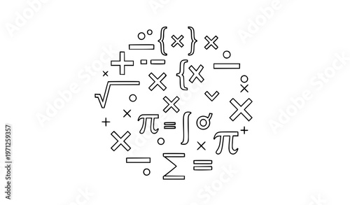 Mathematical calculation icons with algebra symbols editable stroke thin line vector for education and learning infographic