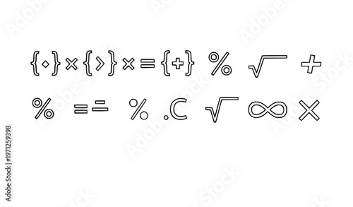 Minimal math symbols line icons with arithmetic and calculation signs editable stroke vector for UI and education design