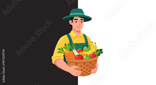 A man holding a basket of fresh vegetables.