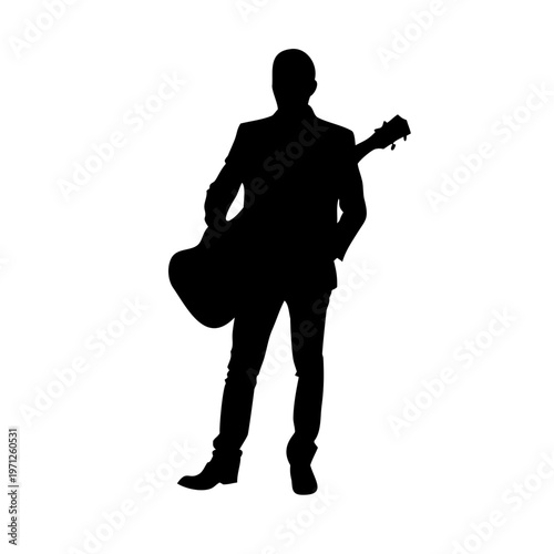 Musician Man Silhouette with Acoustic Guitar Vector for Music Festival Branding