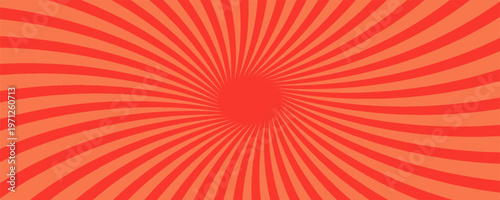 Retro red background with vintage circus sunburst. Psychedelic colorful swirl poster, abstract pattern in 70s carnival style. Hypnotic sunburst vector illustration.eps,10