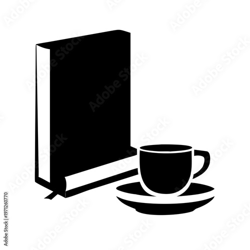 Coffee Cup and Book Silhouette Vector Icon for Library and Cafe Branding