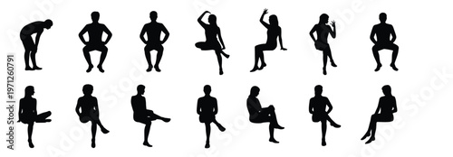 Collection of Silhouettes of People Sitting in Various Poses vector untitled