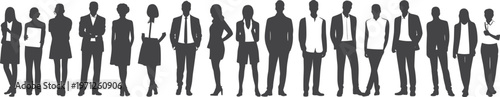 Diverse Group Of Business People Silhouettes Standing In A Line Keywords: business, people, silhouettes, professionals, men, women