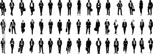 Large collection of business people silhouettes in suits on white background women