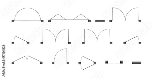 Doors for floor plan top view. Architectural icons for interior project. Construction graphic design element. Vector illustration