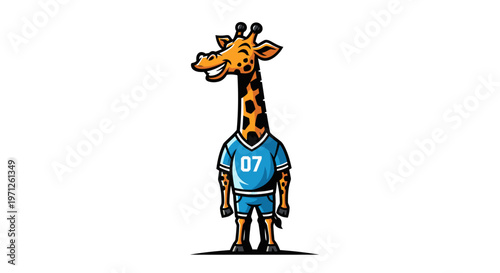 Cartoon giraffe in athletic wear on white background for various designs