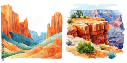 canyon lanscape watercolor vector illustration