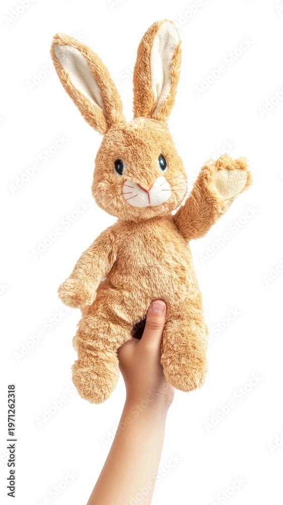 Obraz premium Hand raising rabbit puppet plush cute toy.
