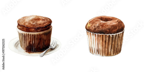  chocolate souffle watercolor vector illustration